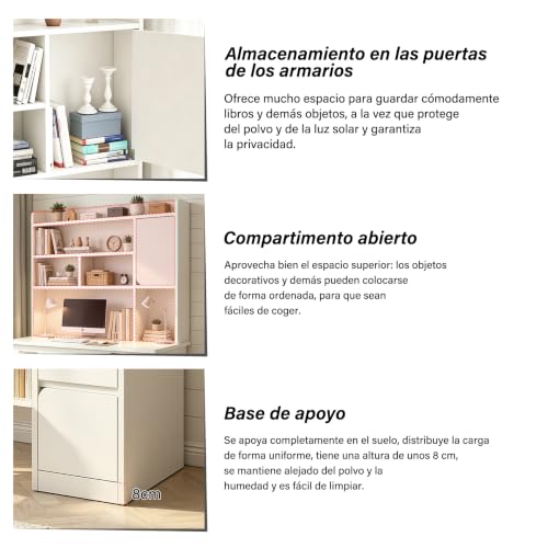 FORKUSO Escritorio con Cajones y Repisa, Computadora Minimalista. Oficina, Madera (Desk). 120 * 45 * 164CM 4 estantes, 3 cajones, 2 armarios. para Sala, Dormitorio o Juegos (Blanco)