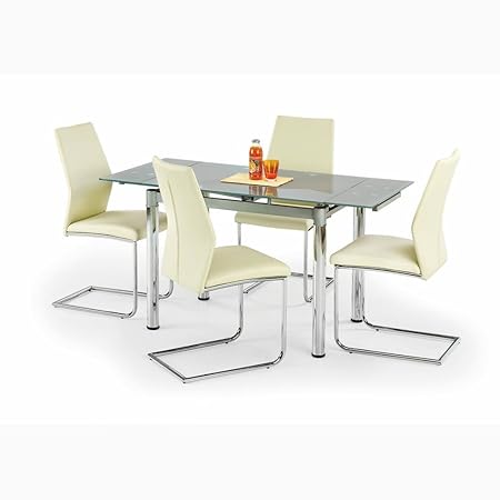 JUSTyou Logan 2 Ausziehtisch Küchentisch Esstisch aus Glas Aschgrau (LxBxH): 96÷142x70x75 cm