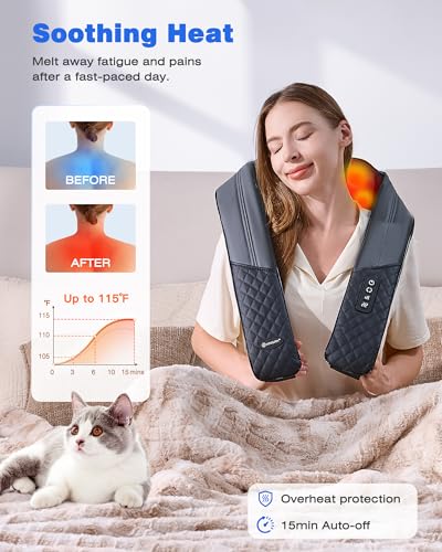 KINGJOY Neck and Shoulder Massager with Heat, Shiatsu Neck and Back Massager for Back, Shoulder, Legs, 2026 Upgraded 4D Kneading Deep Tissue Pain Relief, Gifts for Women/Men/Mom/Dad