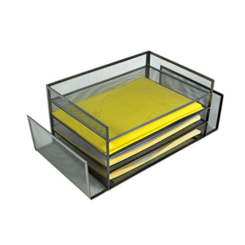 image for YIMU 4-Tier Mesh Desk Sorter Stackable File Tray with 2 Side Trays, (S