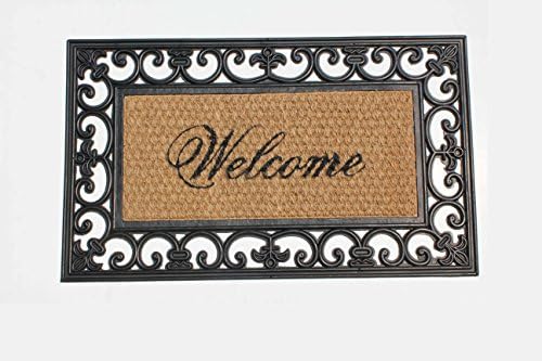 Door Mat Natural Coir and Rubber Size 18" X 30 "Traditional Fleur de Lis French Mat