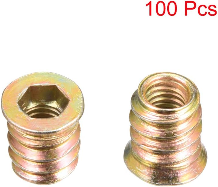 sourcing map Wood Furniture M6x13mm Threaded Insert Nuts Interface Hex Socket Drive 100pcs - Image 3