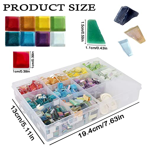 1.5lb Mosaic Tiles Assorted Iridescent Crystal Mosaic Tiles for Crafts, Glass Mosaic Pieces Set with Box 680g DIY Picture Frames Handmade Jewelry Art Decoration Gifts (Multi Colors Set)