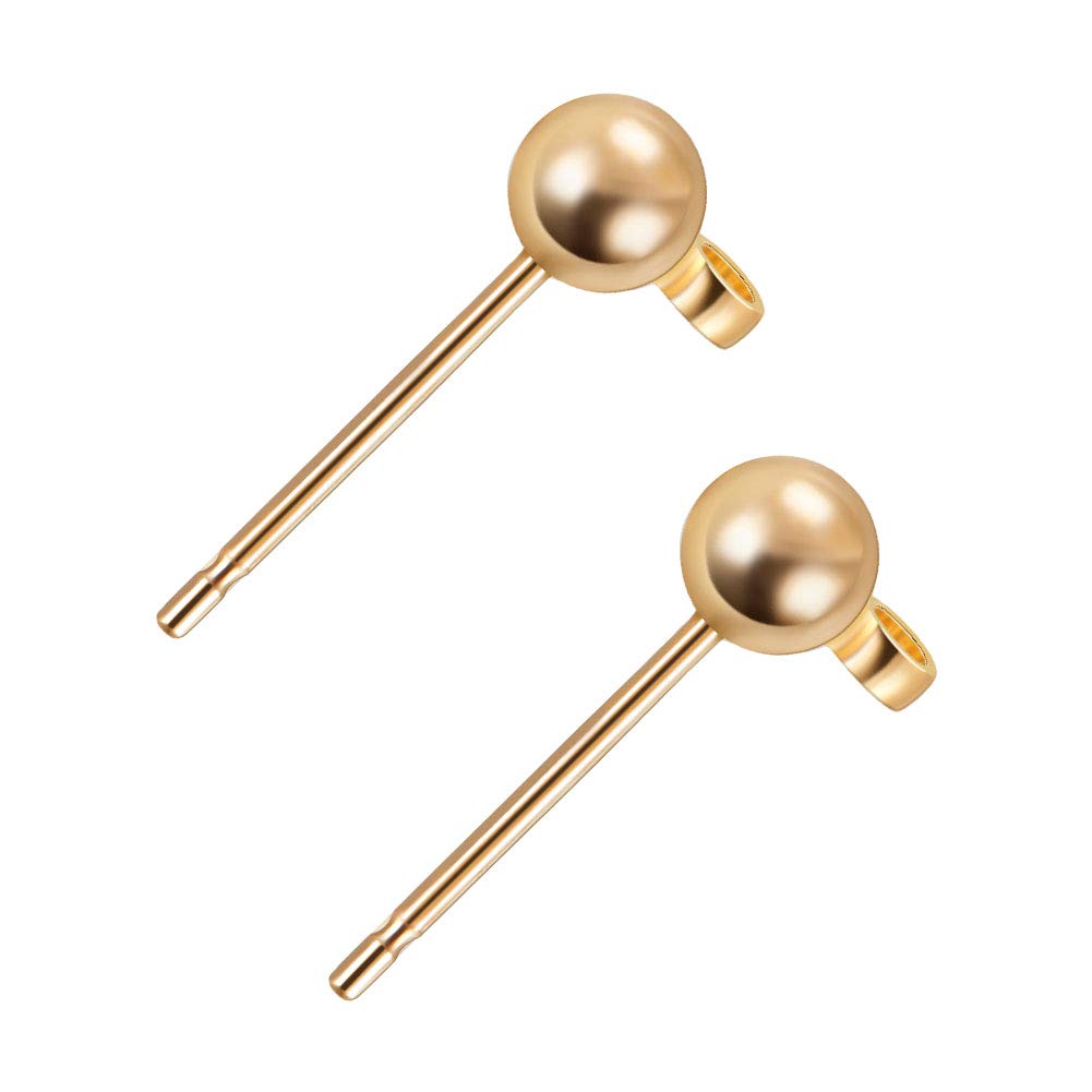 BENECREAT 60 PCS 18K Gold Plated Earring Studs Earring Posts Ball Stud Earrings with Loop for DIY Making Findings - 13x3mm