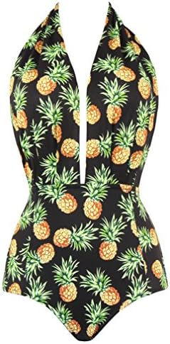 Miturn Retro One Piece Backless Bather Swimsuit High Waisted Tankini Pin Up Swimwear XL:US(8-10) 21