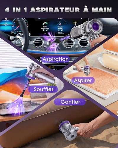 Ortiny Wireless Car Vacuum Cleaner, 28000 Pa Handheld Vacuum Cleaner, 4-in-1 Powerful Wireless Car Vacuum Cleaner with Brushless Motor, 3 Suction Levels for Car Kitchen Home Pet Hair