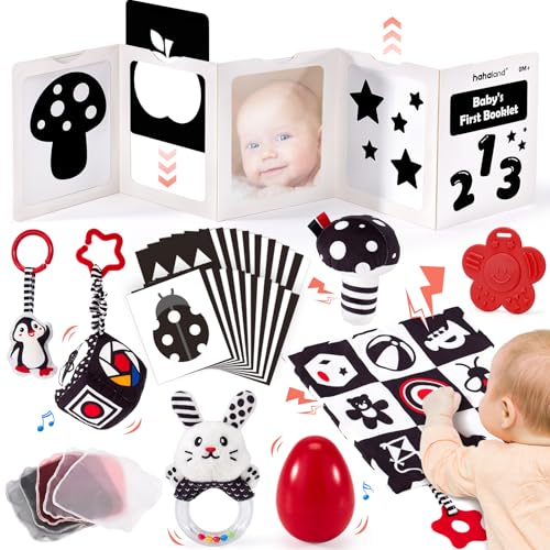 hahaland Baby Toys 0-3 Months - Black and White Sensory Toys for Babies 0 3 6 Months, Tummy Time Stimulation Games Gifts Baby 0-6 Months 30 Pieces Set
