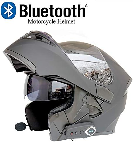 WLJBY Motorcycle Bluetooth Helmets Modular Music Smart Helmet Automatic Answering Built-In Dual-Speaker Headset With Microphone DOT Certification FM Double Mirror Anti-Fog(Black),XXL
