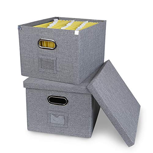 ATBAY Storage File Box Collapsible Large Capacity Office File Organizer for Letter/Legal Size Hanging File Folder Box, Gray 2Pack