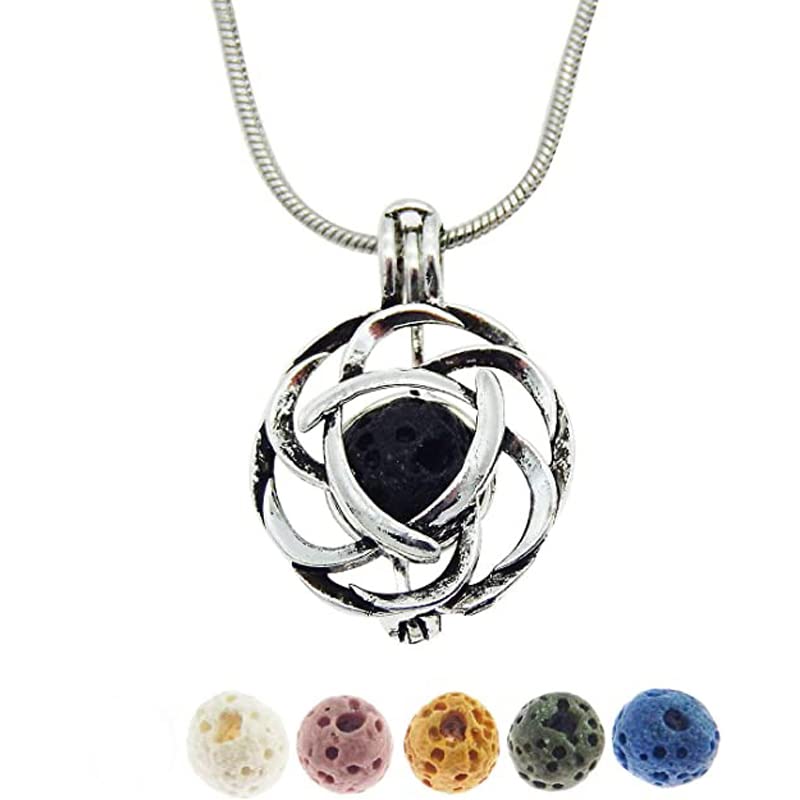 Julie Wang Alloy Celtic Knot Pendant Necklace with Lava Stone Aromatherapy Essential Oil Diffuser Necklace Jewelry