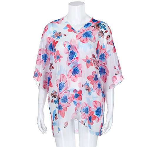 HTDBKDBK Kimono Cardigan for Women Summer Floral Cover Casual Blouse Tops Loose Kimono Cardigan Capes Pink