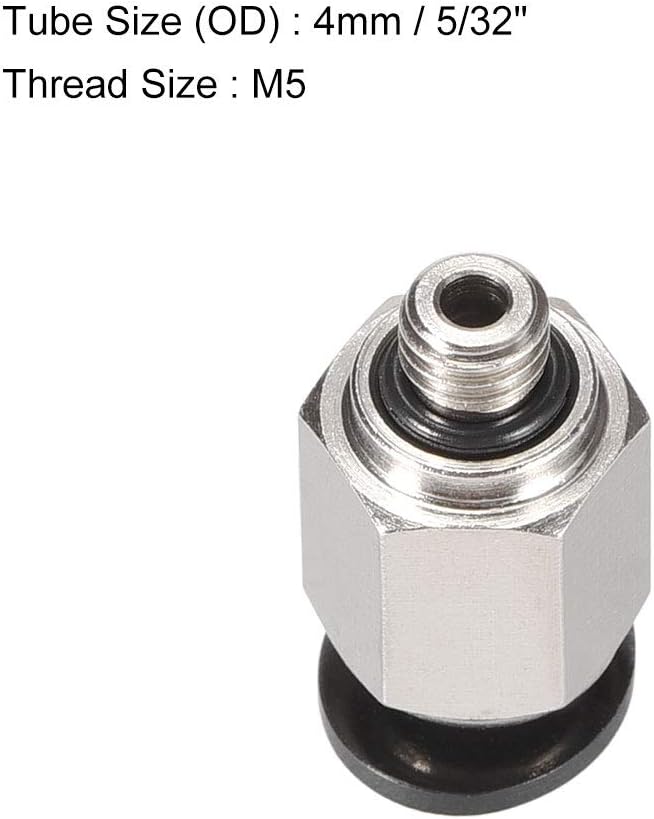 sourcing map Straight Pneumatic Push to Quick Connect Fittings M5 Male X 4mm Tube OD Silver Tone 4pcs, M5 x 4mm - Image 4
