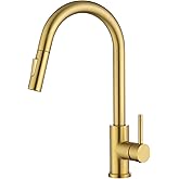 Tohlar Gold Kitchen Faucet with Pull Down Sprayer, Gold Kitchen Sink Faucet for 1 or 3 Hole, Modern Stainless Steel Sink Faucet with Deck Plate for Farmhouse Laundry Rv, Brushed Gold