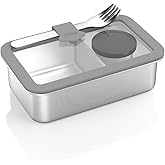 Bakpoco Stainless Steel Bento Box for Kid, 33oz Leak-Proof Lunch Box Containers with Adjustable Divider, Microwave-Safe, Metal Lunchbox for School Travel