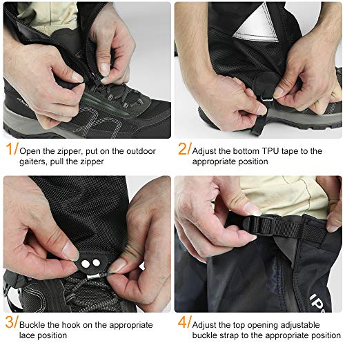 IPSXP Leg Gaiters Waterproof Snow Tear-Resistant Gaiters Zipper Design Gaiters Oxford Nylon Fabric Breathable Leg Cover, Suitable for People Outdoor Travel Hunting Camping Skiing Climbing (Medium) - Thumbnail 4