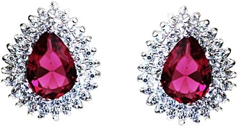 18k Gold Plated 925 Sterling Silver CZ Stud Round Earrings for Woemn (Red)