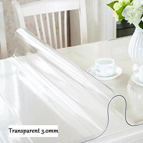 Hiyoli Soft Glass PVC Tablecloth WaterProof Table Cover - Transparent - Thickness 3mm - 9090 cm/Oil-proof/Waterproof Stain-resistant/Mildew-proof