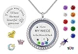 Gifts for Nieces Aunt, Women Girl's Floating Living Memory Locket Necklace Pendant with Charm Birthstone