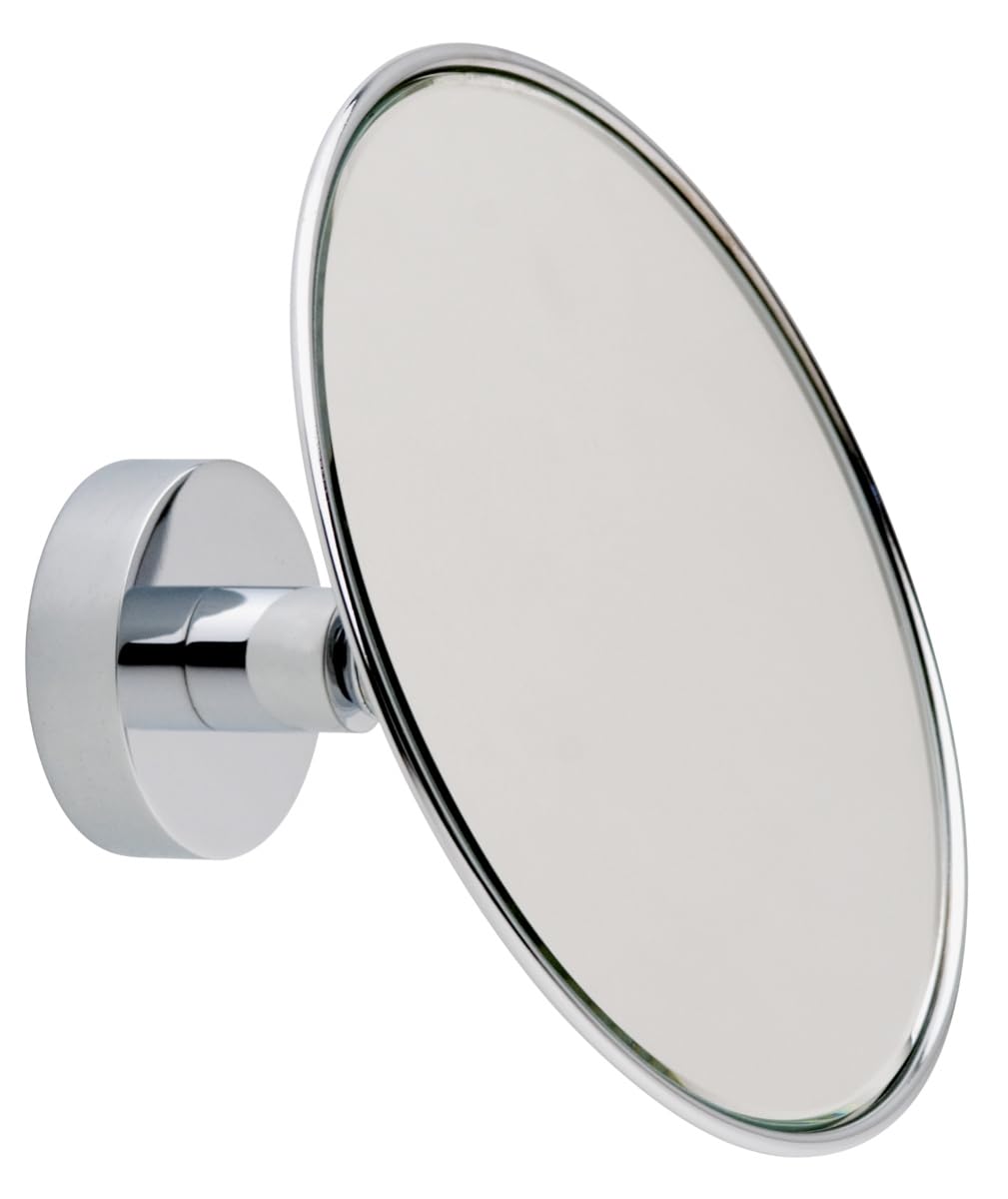 tesa Visioon - cosmetic mirror with 3x magnification for drill-free wall mounting - round make-up mirror attachable to tiles, metal and other surfaces - Ø 14 cm, silver