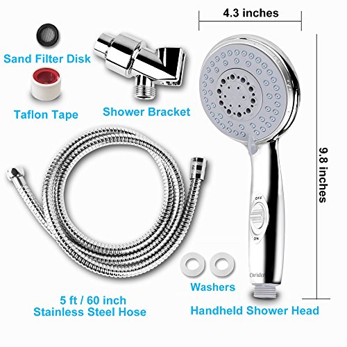 Chrider Handheld Shower Head with Hose, 5 Spray Setting Hand Held Shower Head with Pause Switch, 4.3" High Pressure Showerhead, 60" Extra-long Hose and Adjustable Bracket,Chrome Handle Finish - Thumbnail 3