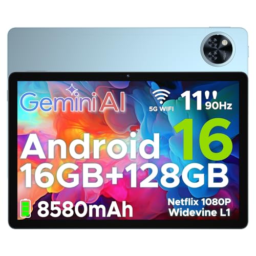 DOOGEETab U11 Android 16 Tablet 11 Pulgadas Gemini AI, 16GB RAM+128GB ROM/2TB TF, Batería 8580 mAh,Unisoc T7200 Octa-Core，90Hz, 13MP+5 MP/WiFi 5G/Face ID/Widevine L1/GMS/GPS/OTG/Audio 3.5mm