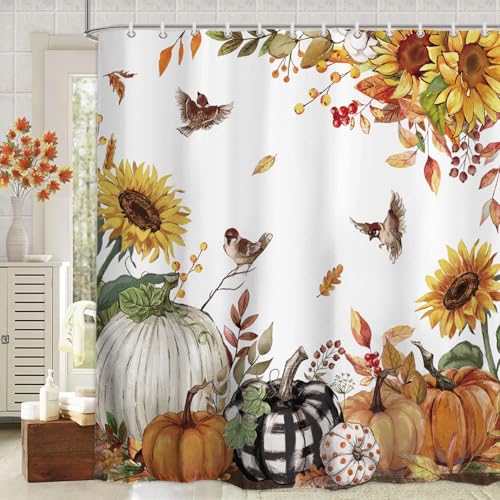 Baccessor Fall Pumpkins Floral Shower Curtain Autumn Thanksgiving Sunflower Birds Farmhouse Shower Curtain Polyester Fabric Bathroom Bath Home Decor Waterproof with Hooks 72 W x72 H Inch at Amazon