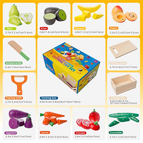Hölzernes Küche Kinder Spielzeug, Schneiden Sie Obst und Gemüse Magnetspielzeug, Kochen Lebensmittel Simulation Bildungs… – Bild 3