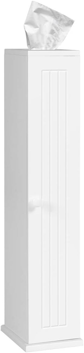 Tangkula Toilet Tissue Storage Tower, Free Standing Toilet Paper Holder with 4 Shelves, Bathroom Paper Storage Organizer with Door & Top Slot, Narrow Bath Floor Cabinet for Paper Holder (White): Home & Kitchen