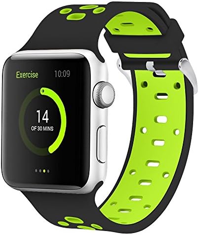 Silicone Apple Watch Band 38mm Sport Fan Wristband Soft Breathable Wrist Bracelet for Apple Watch Series 3 Series 2 Series 1 Sport Edition Replacement Strap 38mm Black/Green