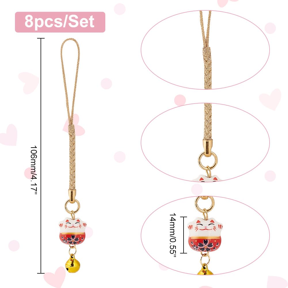 PH PandaHall 8pcs Lucky Cat Keychain Beckoning Cat Pendants Japanese Maneki Neko Fortune Pendants Keyrings Wealth Health Cats Ornament Mobile Phone Pendant for Cell Phone Backpack Wallet Christmas
