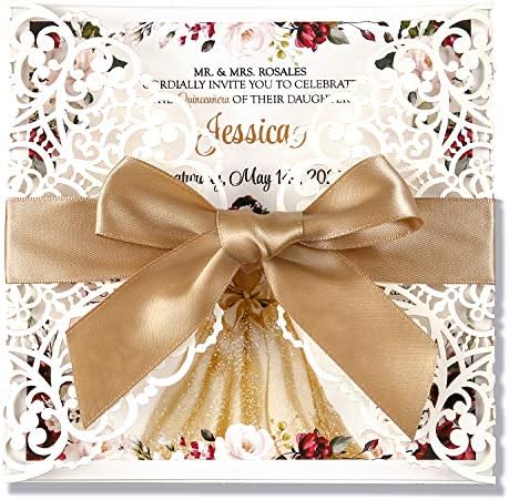 特別オファー スクエアウェディング招待状カードキット 産業 研究開発用品 100 品質保証 ホワイト 車 バイク B078nr566x 大型家電 秋の婚約バッチ ベビーシャワー招待状 新作製品 世界最高品質人気 誕生日招待状 ゴールドの蝶結びのホロー付き 正規品送料無料