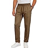 QOSOQ Mens Casual Chino Pants Elastic Waist Lightweight Trousers Classic-Fit Pants with Pockets Dark Khaki