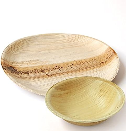 Biodegradable Compostable and Disposable Palm Leaf 12 inch Plate and 7 inch Bowl Set for a Birthday Party, Graduation, Retirement, Hawaiian Luau, Pool Party, or Wedding - 8 pack