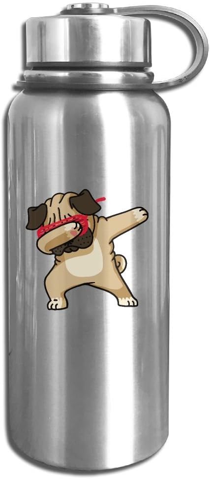 Hip Hop Dabbing Pug Stainless Steel Water Bottle Travel Coffee Mug With Wide Mouth 28 OZ