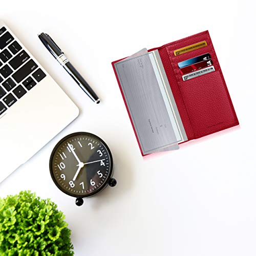 Genuine Leather Checkbook Cover For Women & Men - Checkbook Holder Check Book Covers For Duplicate Checks Card Wallet RFID