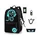 Anime Luminous Backpack Noctilucent School Bags Daypack USB chargeing port Laptop Bag Handbag For Boys Girls Men Women (Black-Music boy)