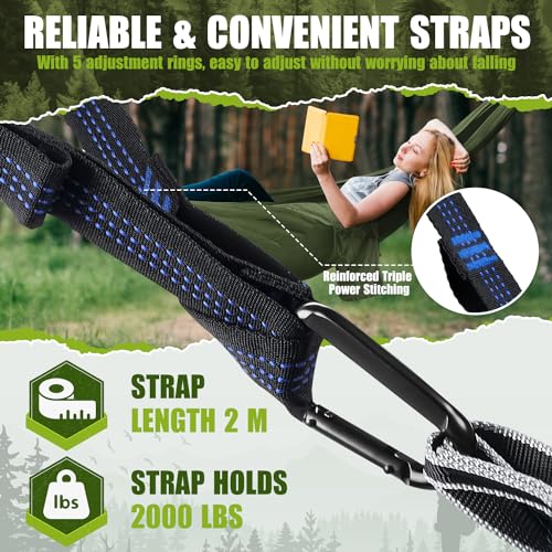 Ultralight Outdoor Hammock 300 kg Load Capacity Travel Hammock Camping Breathable Quick-Drying Portable Parachute Nylon for Backpacking, Hiking, Garden
