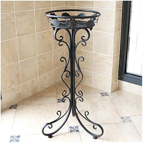 Flower Stand Iron Potted Plant Stand Metal Planter Rack Decorative Flower Pot Holder Rustic Style Indoor Outdoor Garden Floor-Standing (Color : Black, Size : M)