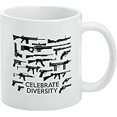 Guns Weapons Rifles Celebrate Diversity Second 2nd Amendment Ceramic Coffee Mug, Novelty Gift Mugs for Coffee, Tea and Hot Drinks, 11oz, White