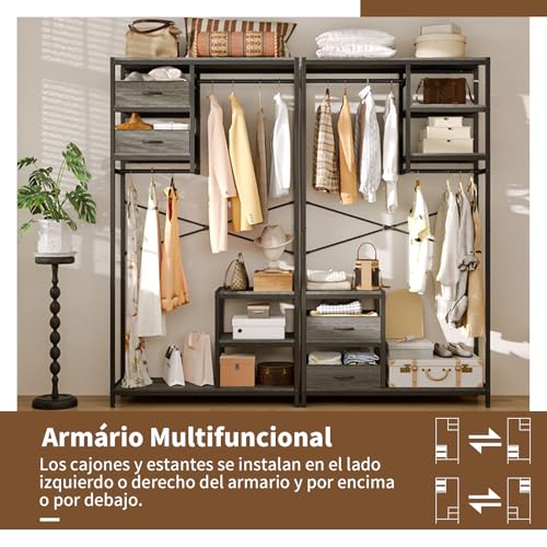 SIMPLE ESPACIO Armario Independiente, Organizador de Ropa, Perchero con Barra para Guardar Ropa, Sombreros, Armario Tela de Servicio Pesado para Dormitorio y Estudio,El tamaño es：201X100X30 CM (Gris)
