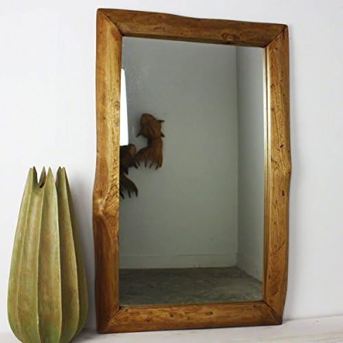 Mirror Natural Edge Farmed Teak Wood Rect 22x35 inch in Livos Walnut Oil Finish