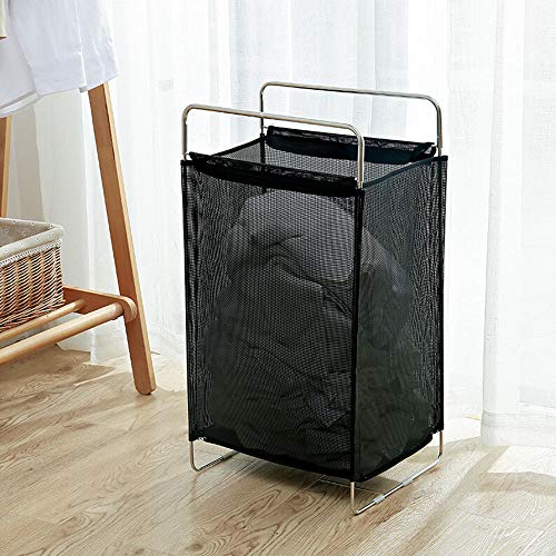 KINGBERWI Large Laundry Basket Woven Mesh Laundry Hamper, Storage Washing Bin Clothes Bag, Black