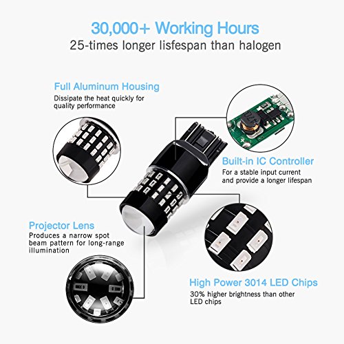 AUTOGINE 4 X Super Bright 9-30V 7440 7441 7443 7444 992 LED Bulbs 3014 54-EX Chipsets with Projector for Tail Lights Brake Lights Turn Signal Lights, Brilliant Red - Thumbnail 4