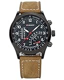 GOHUOS Men's Sport Business Military PU Leather Band Analog Quartz Wrist Watch-Brown