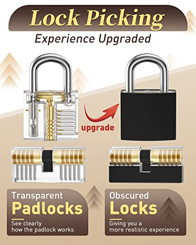 FAHEFANA 26 Piece Pick Set, [2023 New Challenge & Gift for Beginners] Locksmith Tools with 2 Transparent Locks for Practices, Beginners and Locksmiths Guide