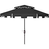 SAFAVIEH 9ft Outdoor Patio Umbrella, Double Top, Zimmerman Collection, Black & White, Crank, Button Tilt, UV Resistant for Deck, Backyard, Poolside (PAT8200H)