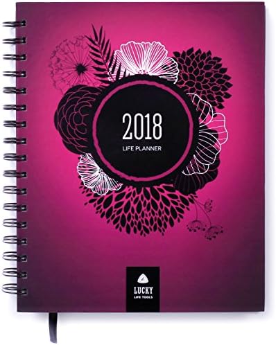 LUCKY Life Planner 2018: Goal Planner + Daily/weekly, monthly, and yearly Agenda, Calendar, and Journal (DELUXE, Pink Floral)