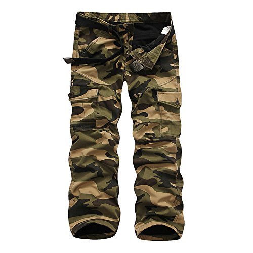 Roludom Men's Woodland Winter Fleece Lined Camouflage Cargo Pants, 38 - Yellow Camo