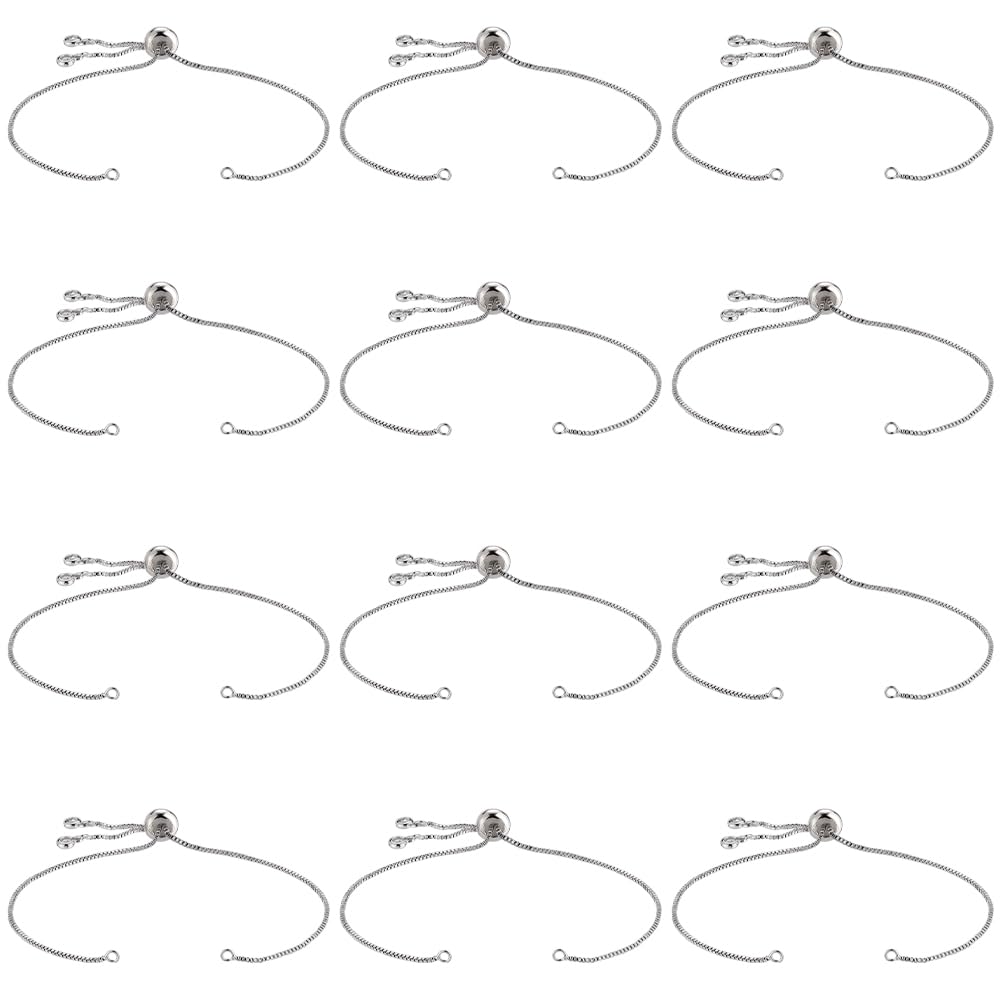 SOFPLATE 1 Box 12Pcs Adjustable Slider Bracelet Chain Slider Chain Bracelets Extender Chains with Rhinestone Ball Ends Brass Slider Bracelets Findings for jewellery Making Chains Supplies DIY Bracelet