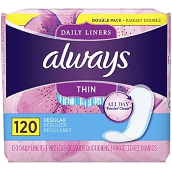 Always Thin Unscented Daily Liners, Wrapped, Regular Absorbency, 120 Count (Pack of 2)